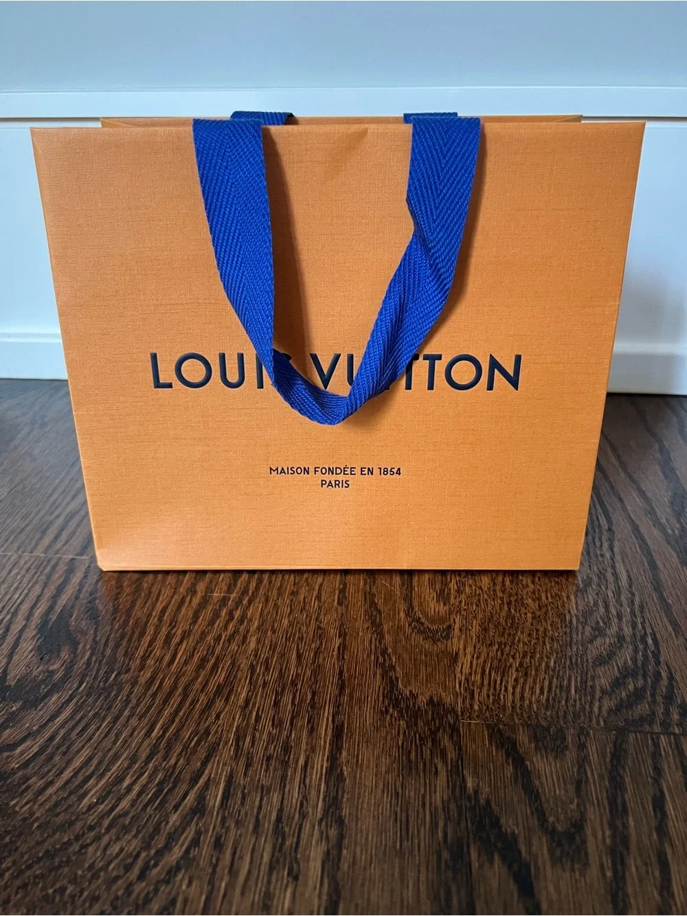 Louis Vuitton Orange Gift Bag with Blue Ribbon Handles